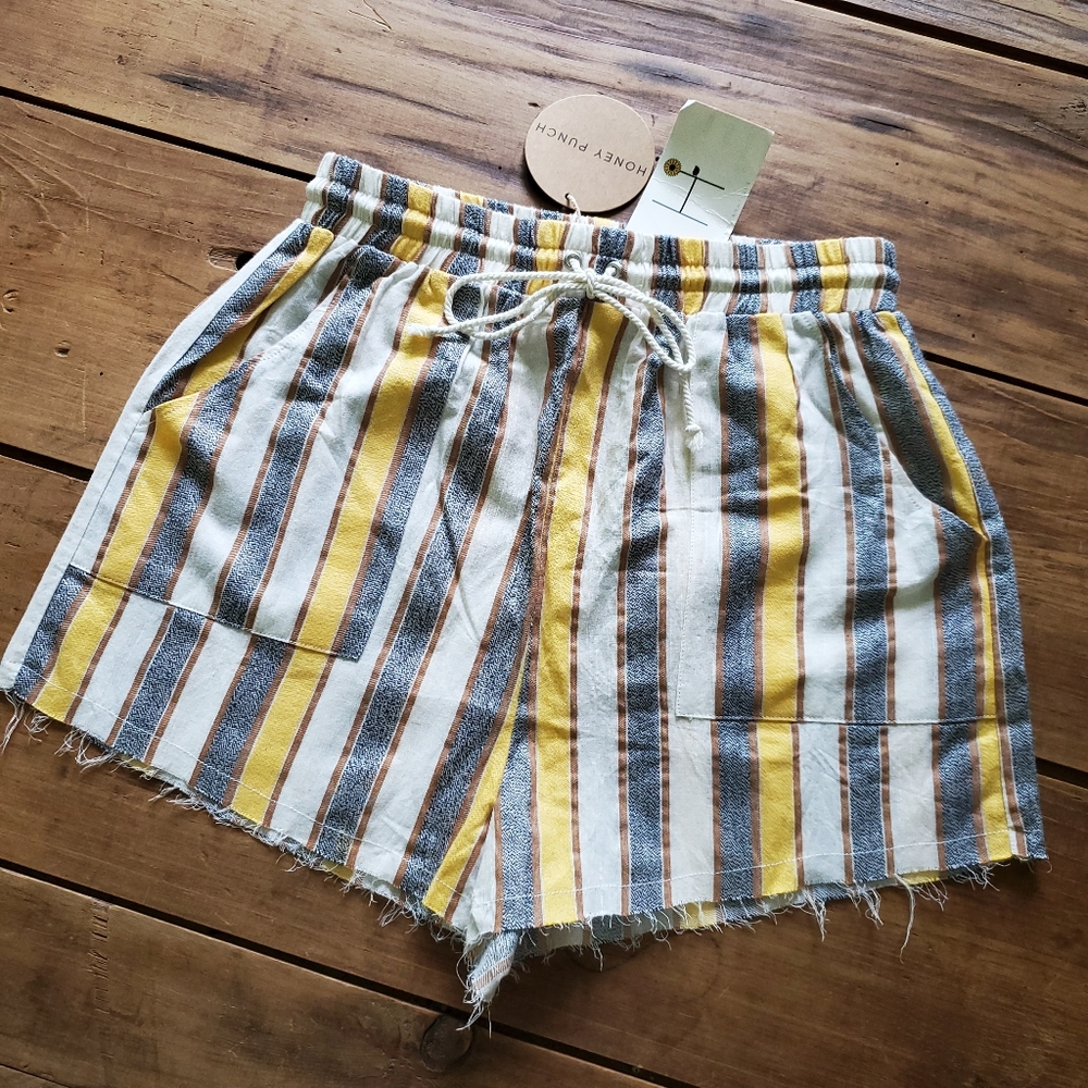 Honey Punch Lightweight Striped Boho Beach Shorts Size Small